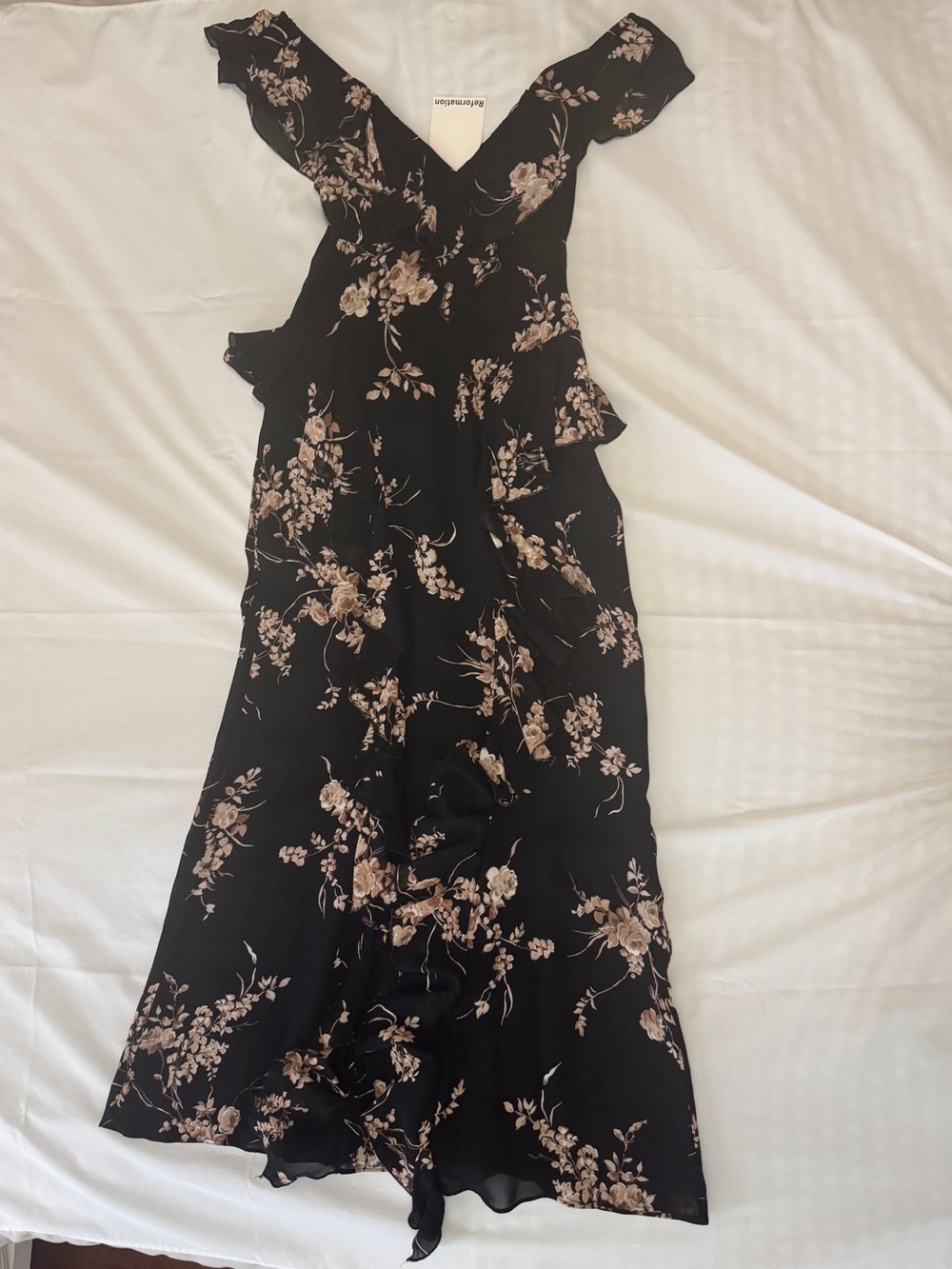 NWT Reformation Silvana Floral Ruffle Midi Dress Wedding Guest Dress Size 0